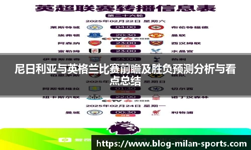 尼日利亚与英格兰比赛前瞻及胜负预测分析与看点总结